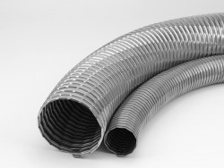 Flexible galvanised metal hoses with sealing for transport of abrasive materials, dust and fumes